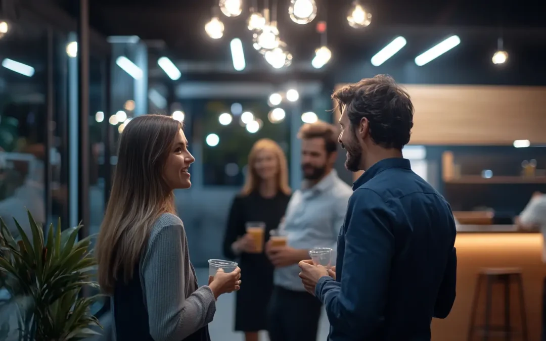 différentes personnes discutant debout de l'organisation événements entreprise