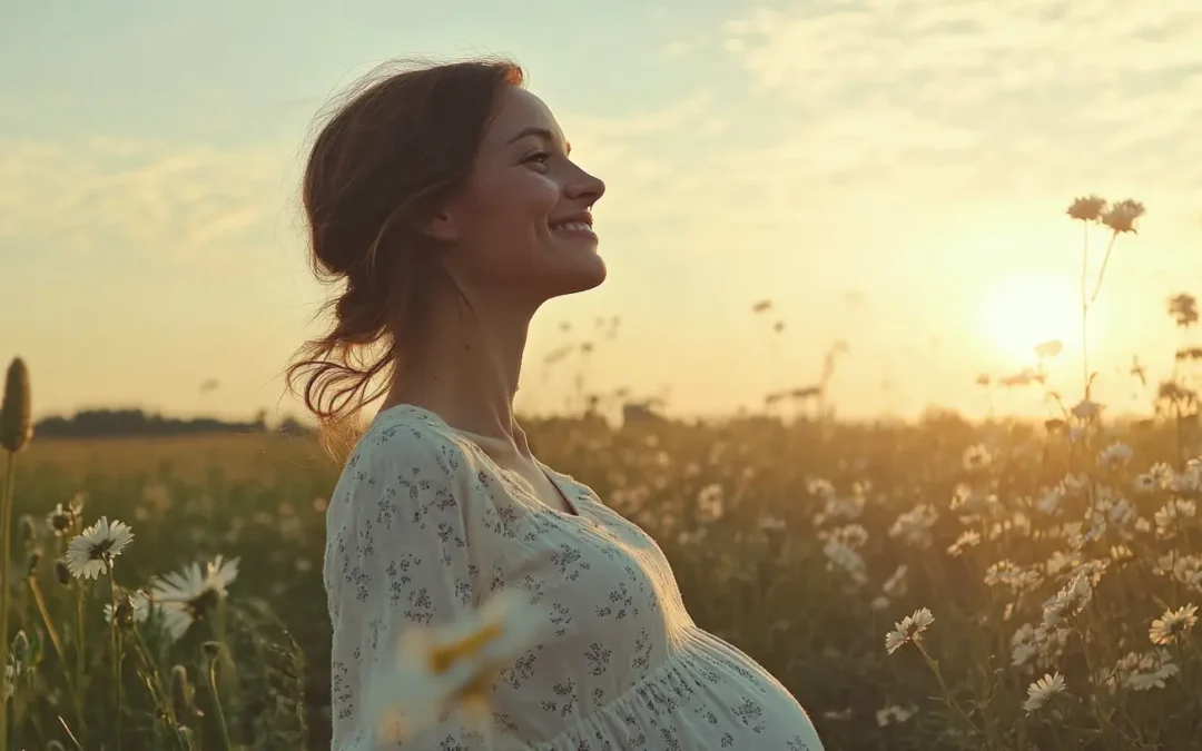 Photo d'une femme enceinte en extérieur lors d'une séance photo maternité Belgique