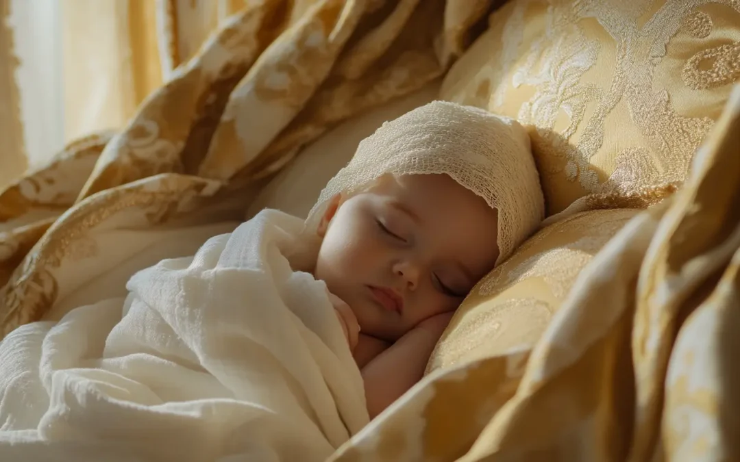 Photo d'un bébé dans son berceau prise par un photographe de naissance Bruxelles