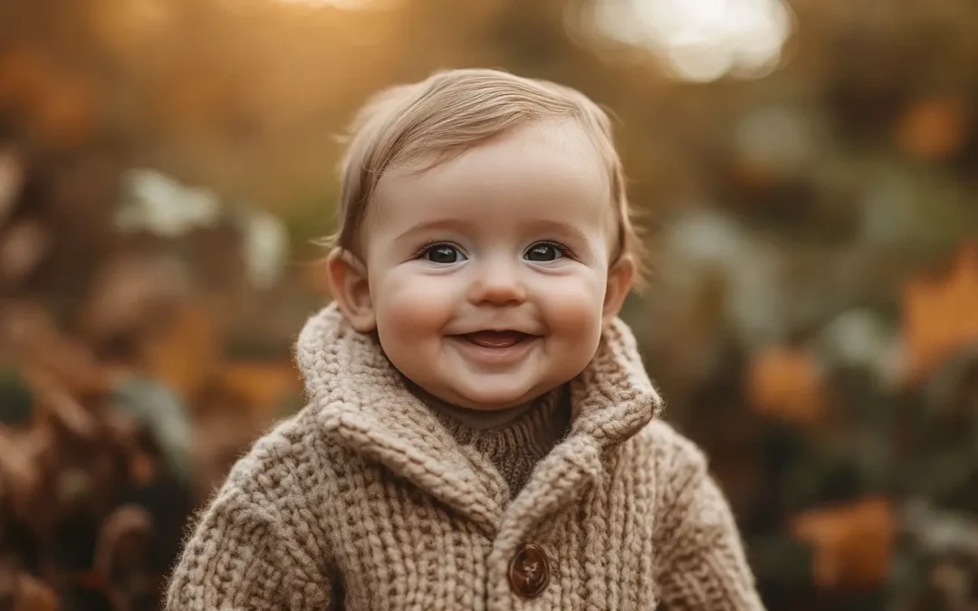 Photo prise d'un bébé en extérieur lors d'une séance photo bébé Belgique