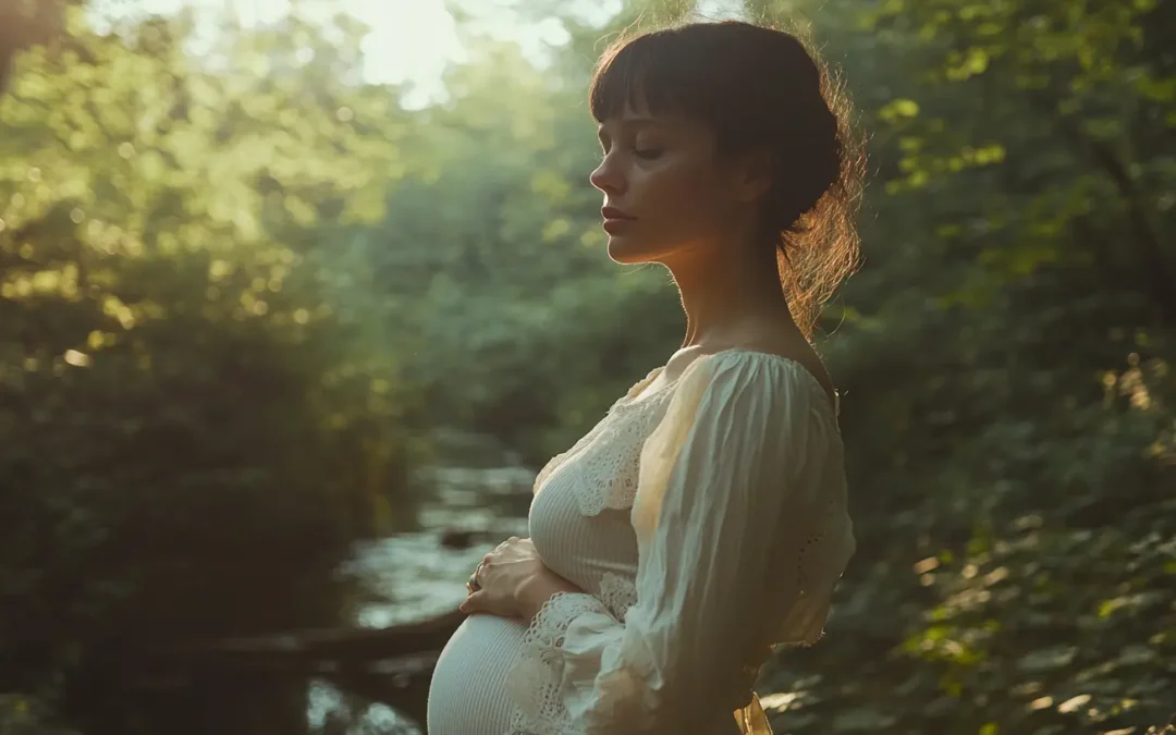 Photo d'une femme enceinte prise pendant une séance photo grossesse Belgique