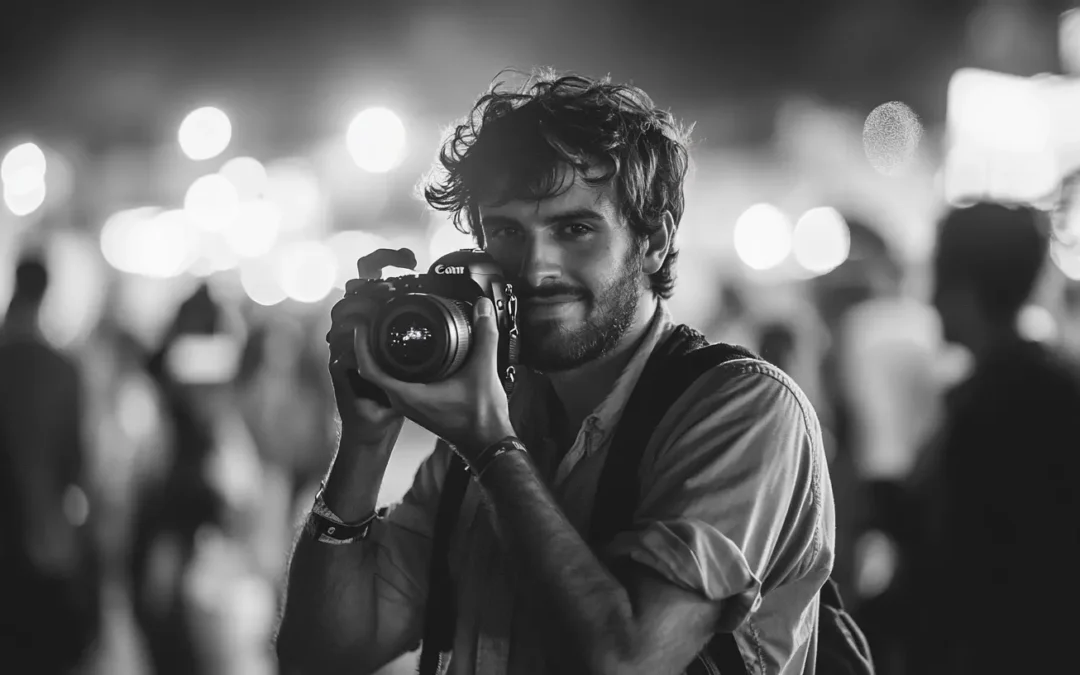 Photographe de festival en action nocturne